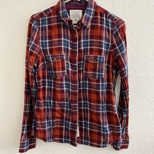 H&M L.O.G.G. orange and blue plaid button down shirt size 10